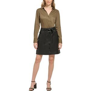 Calvin Klein Womens Green Solid Cotton Button-Down Top Blouse NWT